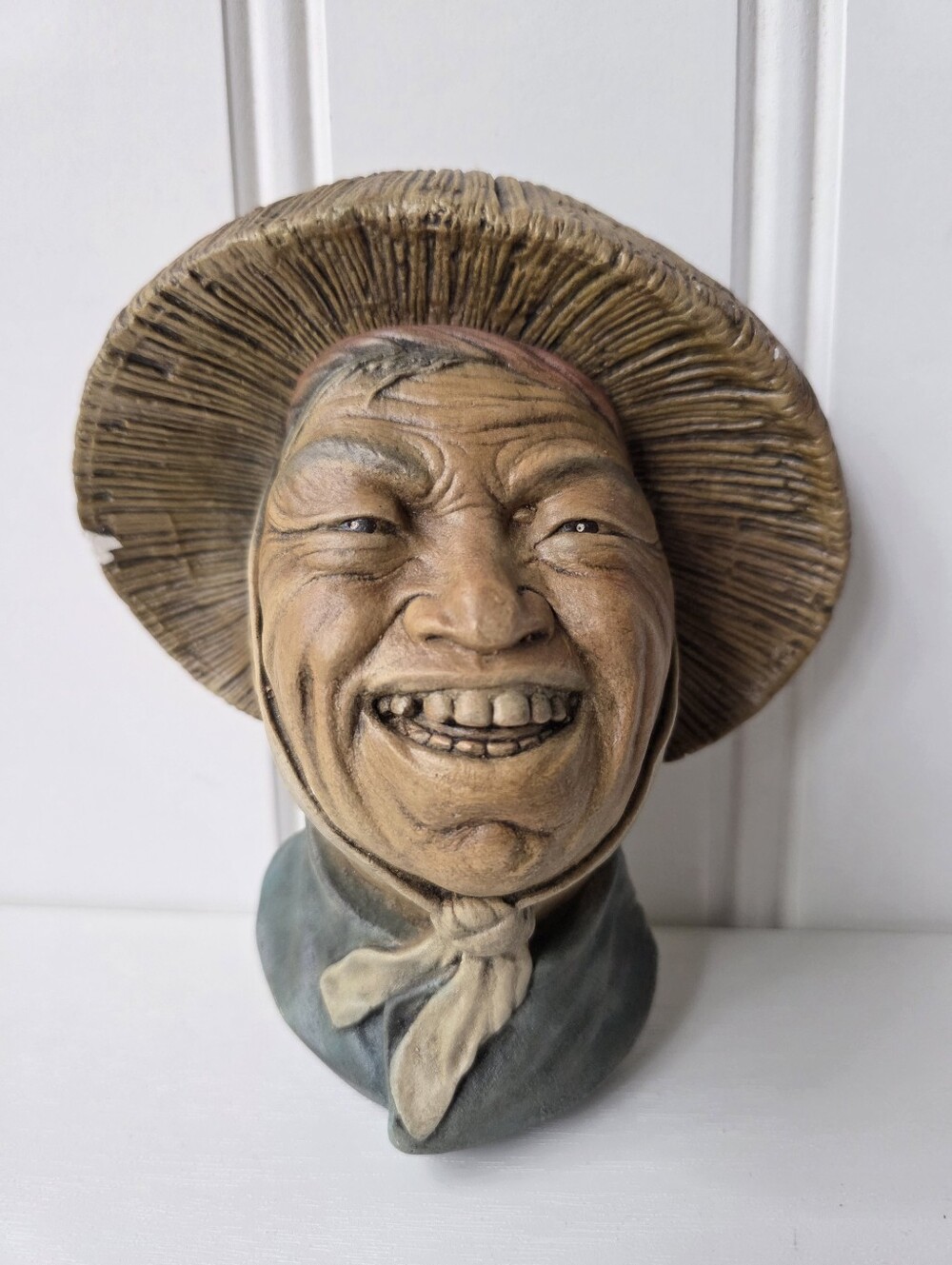 Vintage Bossons Coolie Chalkware Wall Head Plaque Asian Man Hand Painted Decor